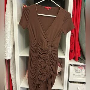 Guess Chocolate Brown Ruched Mini Dress